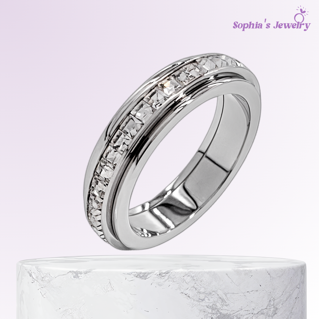 Celestia | Modern Sparkling Crystal Carousel | Silver Ring