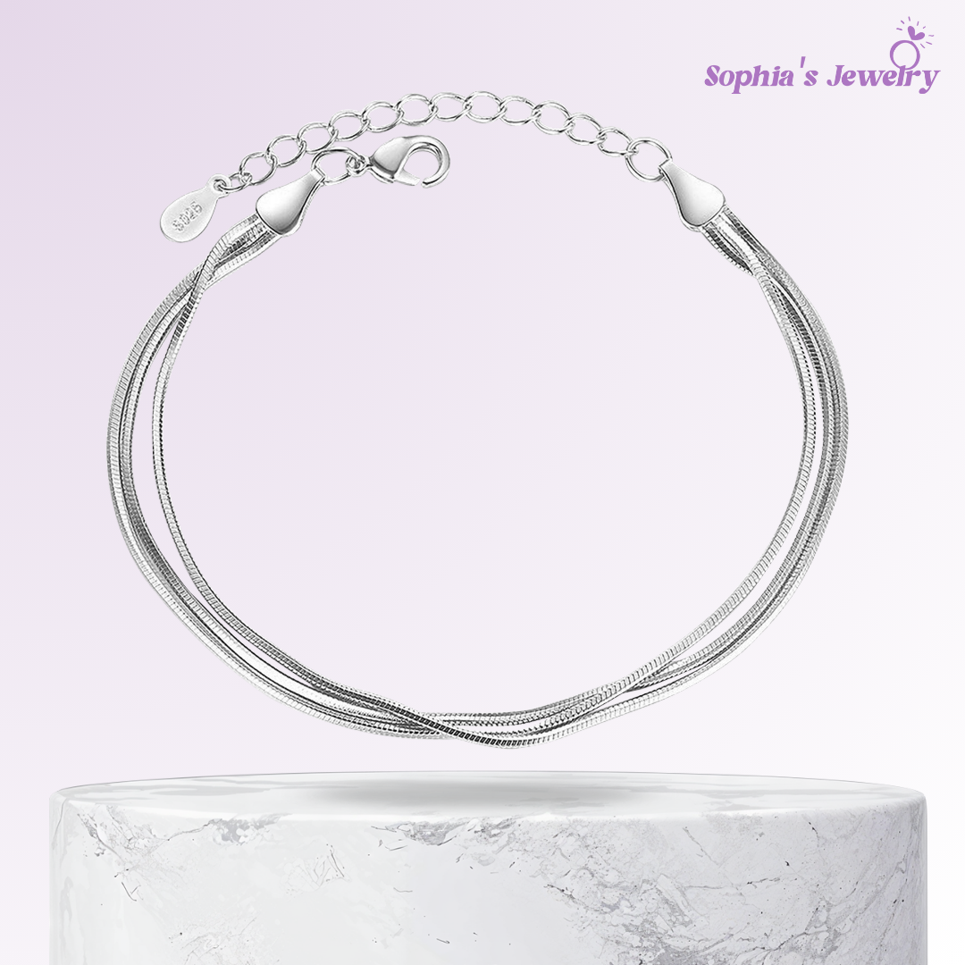 Amari | Elegant 3 Layer Snake Bone | Silver Bracelet