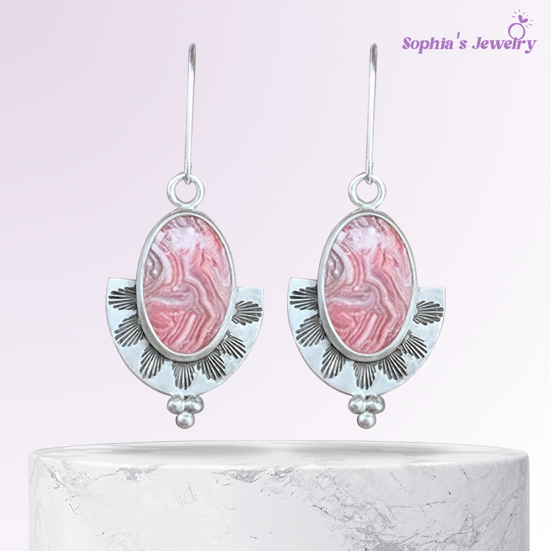 Genirose | Bohemian Pink Stones | Silver Earrings