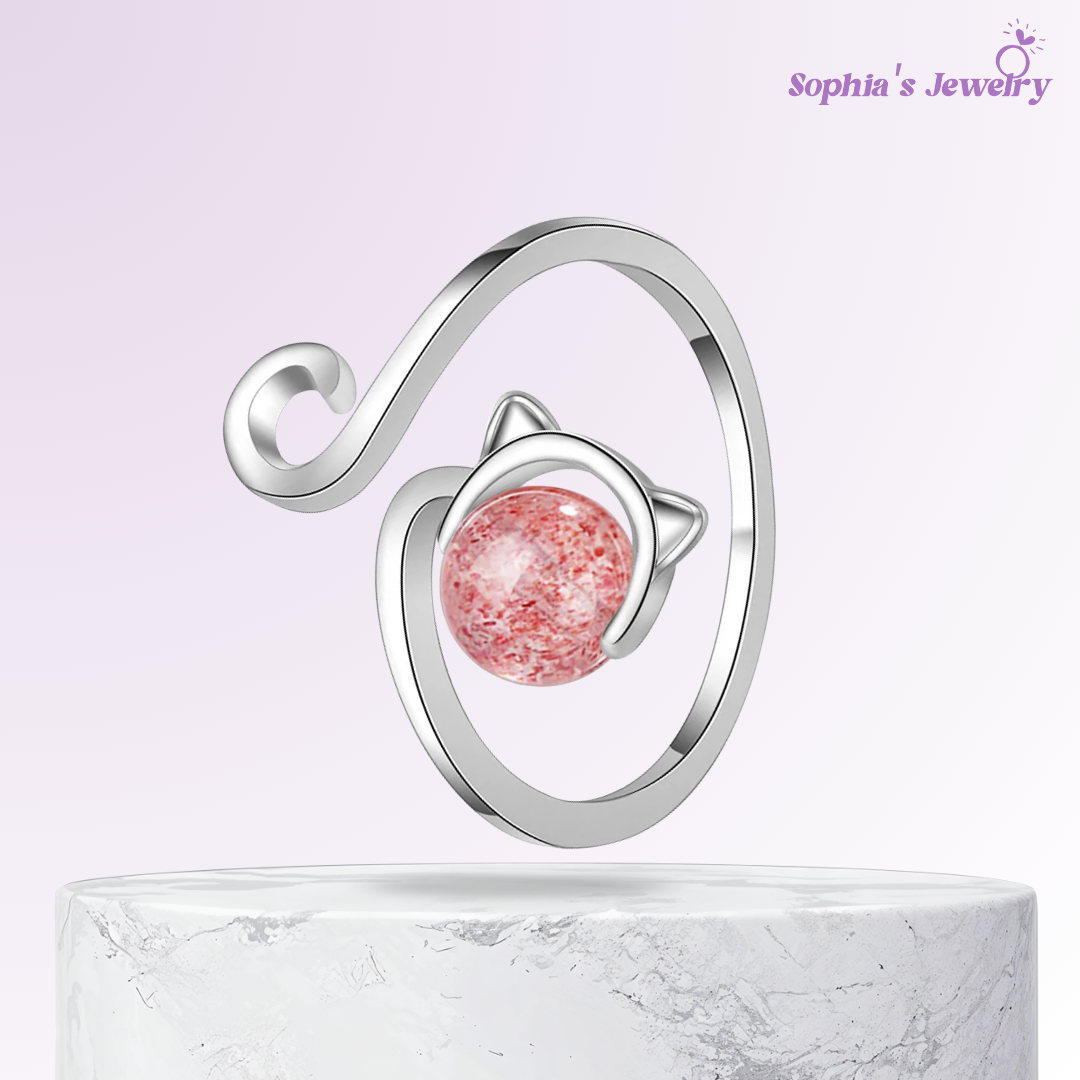 Isla | Rose Agate Kitty | Silver Ring