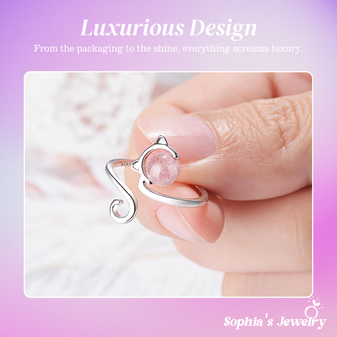 Isla | Rose Agate Kitty | Silver Ring